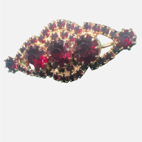 Vtg 10K Gold 6.56g Garnet Glass Brooch '40s Bar Pin Red Rhinestone Unmarked MCM - Picture 16 of 16